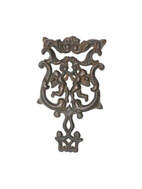 Vintage Wilton Cast Iron Trivet Cherub Angel Cupid Ornate Design 8"